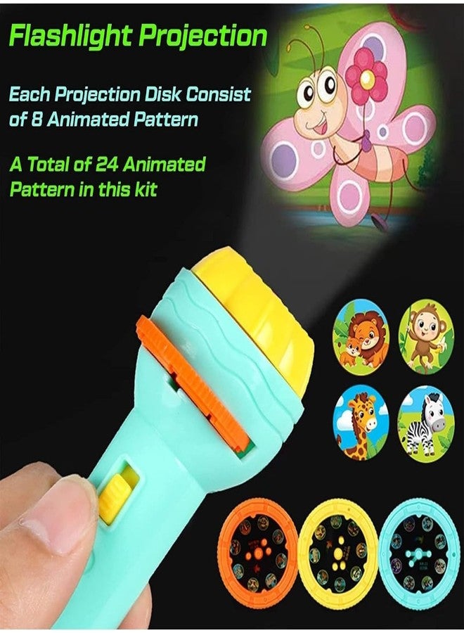 FULLFILLS Mini Projector Torch Toy with 3 Slides, 24 Patterns - Safe, ABS Material, Easy, Creative Learning & Bedtime Stories, Transform to Night Light for Ultimate Comfort - Image 2
